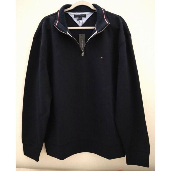 Tommy Hilfiger 78C6087-410 Men's Sz Large Navy Blue Logo 1/4 Zip Fleece Top - Picture 1 of 7